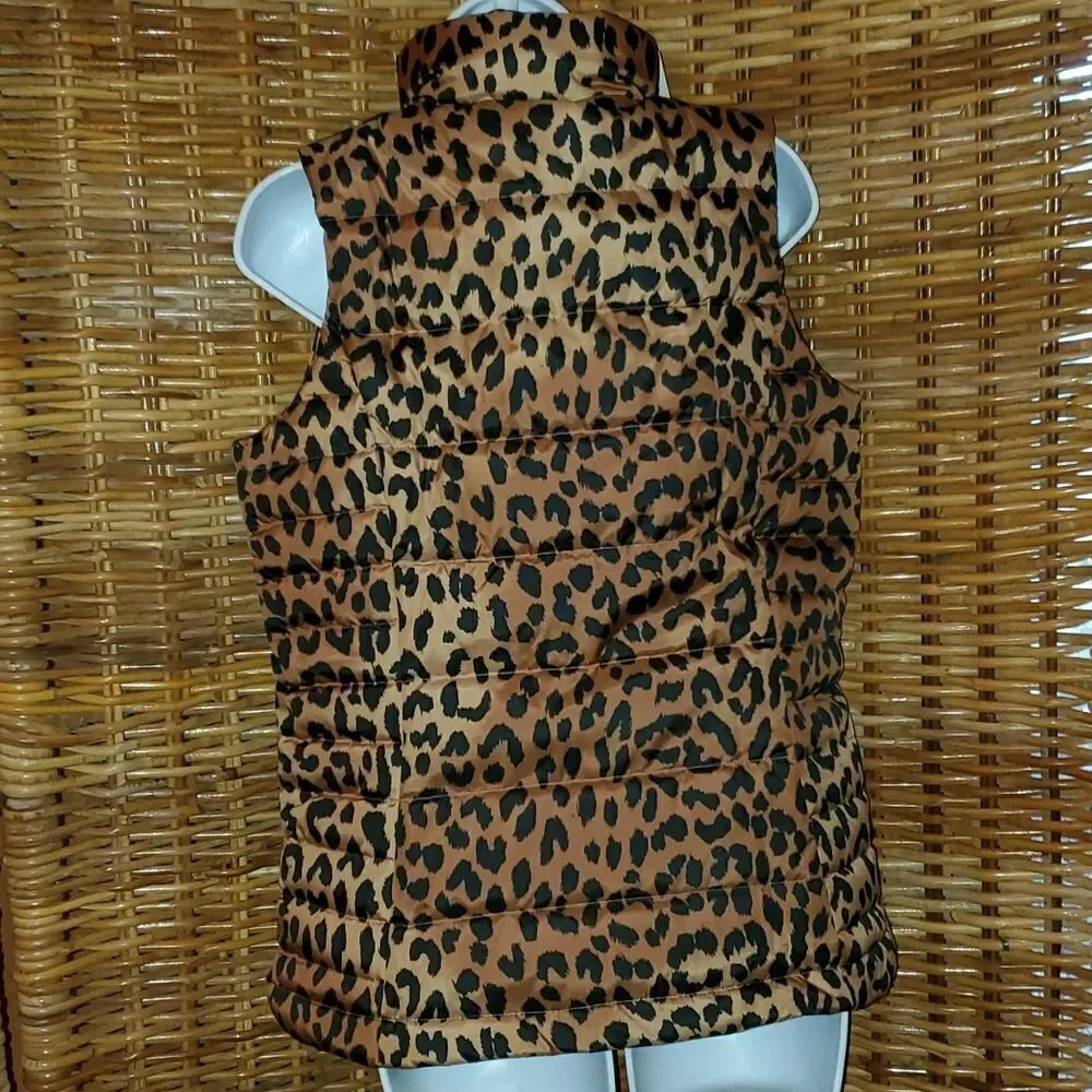 Lands End Down Puffer Leopard Vest S NEW